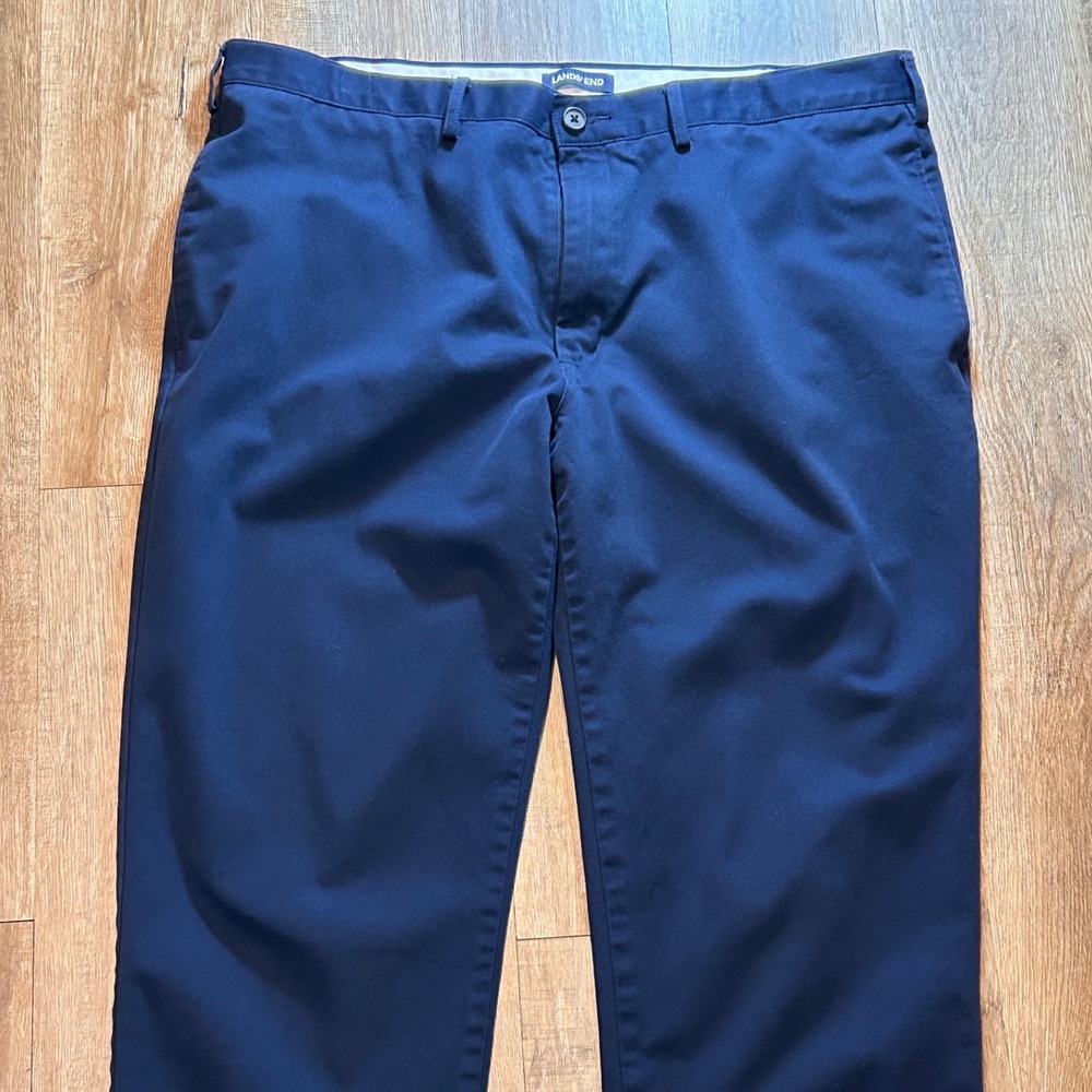 Lands End Mens Tailored Fit Chino Pants Navy Blue 100% Cotton 40 x 26
